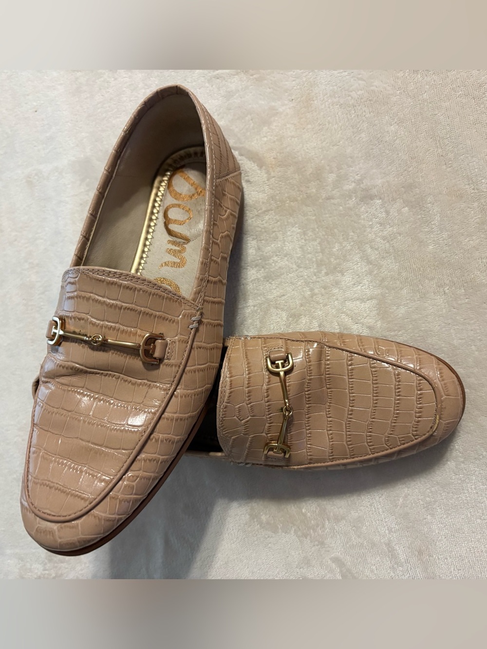 Sam Edelman Croc-Embossed Slip-On Loafers in Nude